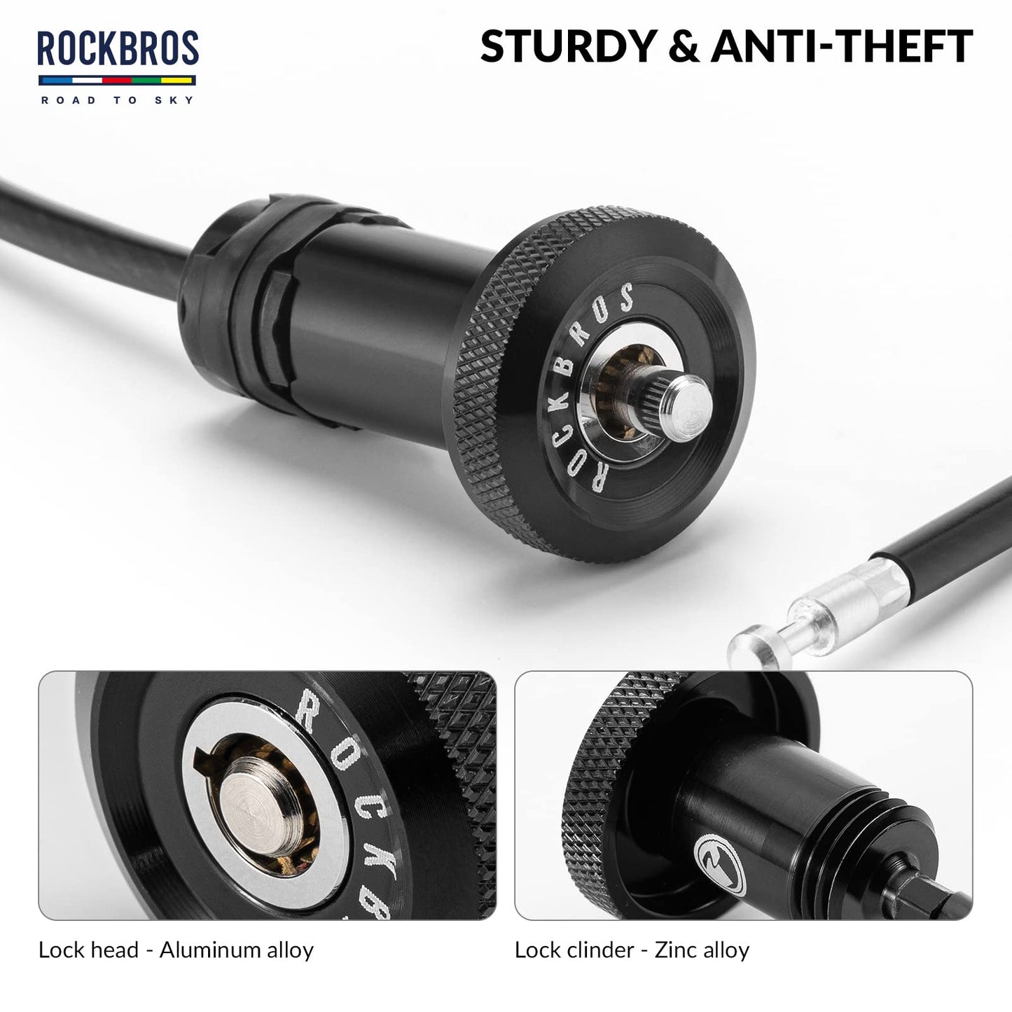 ROCKBROS Road-to-Sky Bicycle Cable Lock Mini Multifunctional Hidden 65cm