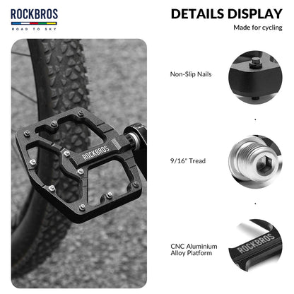 ROCKBROS Road-to-Sky Bicycle Pedals 9/16 Inch Aluminum Alloy Non-Slip