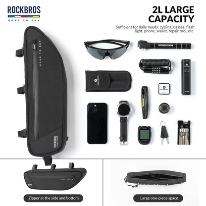 ROCKBROS Road-to-Sky Bike Frame Bag Reflective Waterproof Triangular Bag  #Color_Black