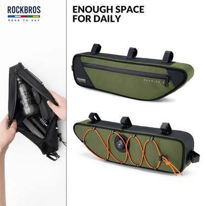ROCKBROS Road-to-Sky Bike Frame Bag Reflective Waterproof Triangular Bag  #Color_Army Green