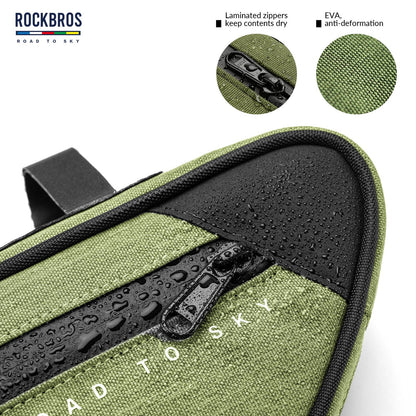 ROCKBROS Road-to-Sky Bike Frame Bag Reflective Waterproof Triangular Bag  #Color_Army Green