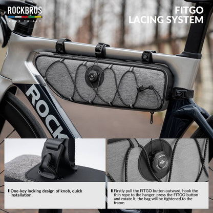 ROCKBROS Road-to-Sky Bike Frame Bag Reflective Waterproof Triangular Bag #Color_Linen Gray