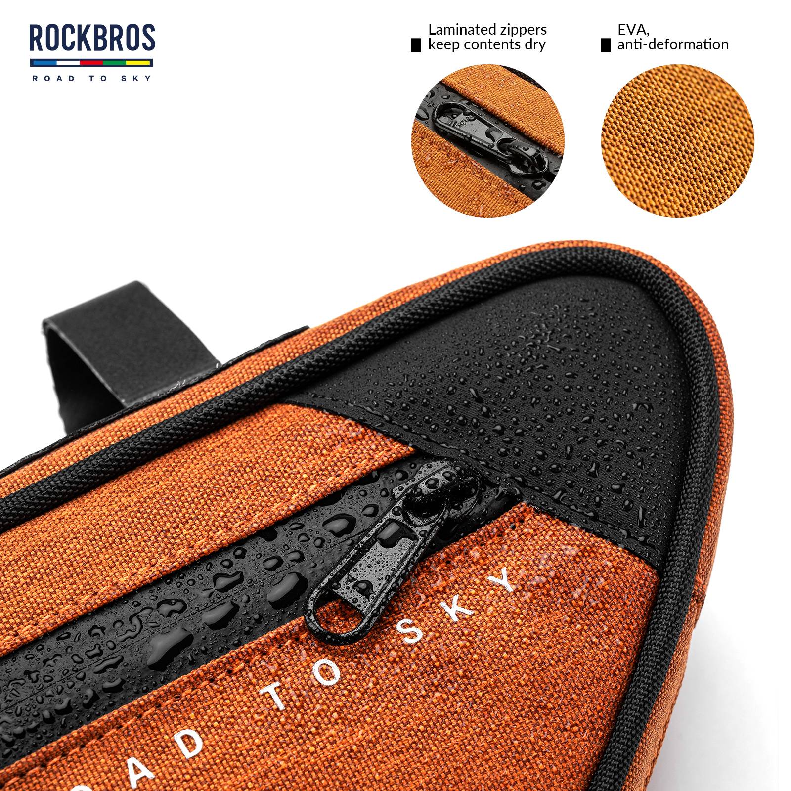 ROCKBROS Road-to-Sky Bike Frame Bag Reflective Waterproof Triangular Bag  #Color_Orange