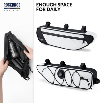 ROCKBROS Road-to-Sky Bike Frame Bag Reflective Waterproof Triangular Bag  #Color_White