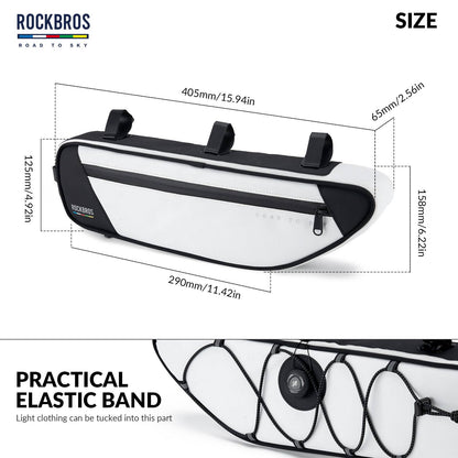 ROCKBROS Road-to-Sky Bike Frame Bag Reflective Waterproof Triangular Bag #Color_White