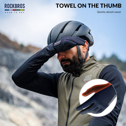 ROCKBROS Road-to-Sky Spring Summer Cycling Gloves Full Finger Touch Screen #Color_Navy Blue