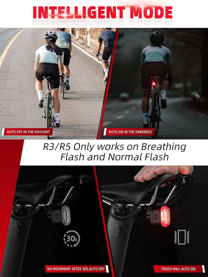 ROCKBROS Smart Bike Tail Light Brake Sensing Waterproof USB Rechargeable
