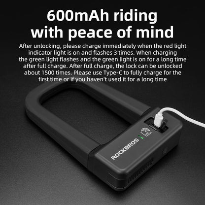 ROCKBROS smart U-shaped bike lock with NFC, secure and durable bicycle lock for enhanced protection.