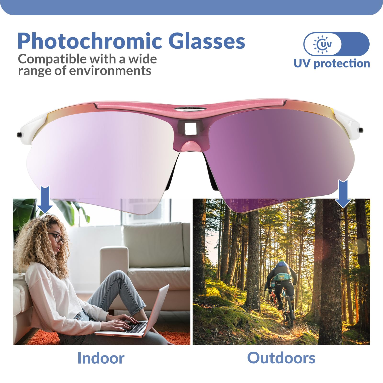 ROCKBROS Sports Sunglasses Photochromic Sunglasses with Headband #Style_Pink-photochromic Lenses
