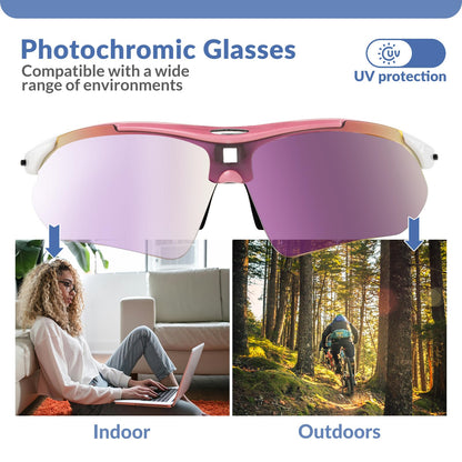 ROCKBROS Sports Sunglasses Photochromic Sunglasses with Headband #Style_Pink-photochromic Lenses