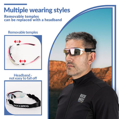 ROCKBROS Sports Sunglasses Photochromic Sunglasses with Headband #Style_Pink-photochromic Lenses