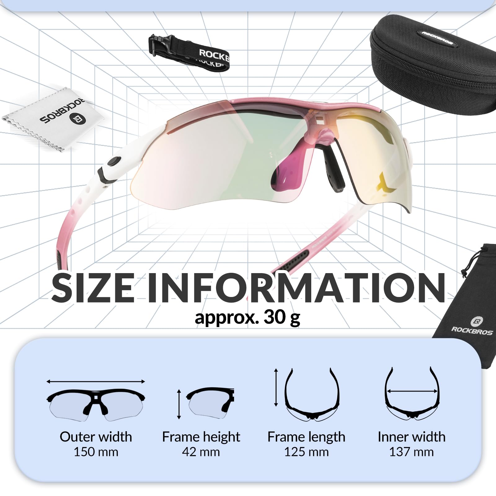 ROCKBROS Sports Sunglasses Photochromic Sunglasses with Headband #Style_Pink-photochromic Lenses