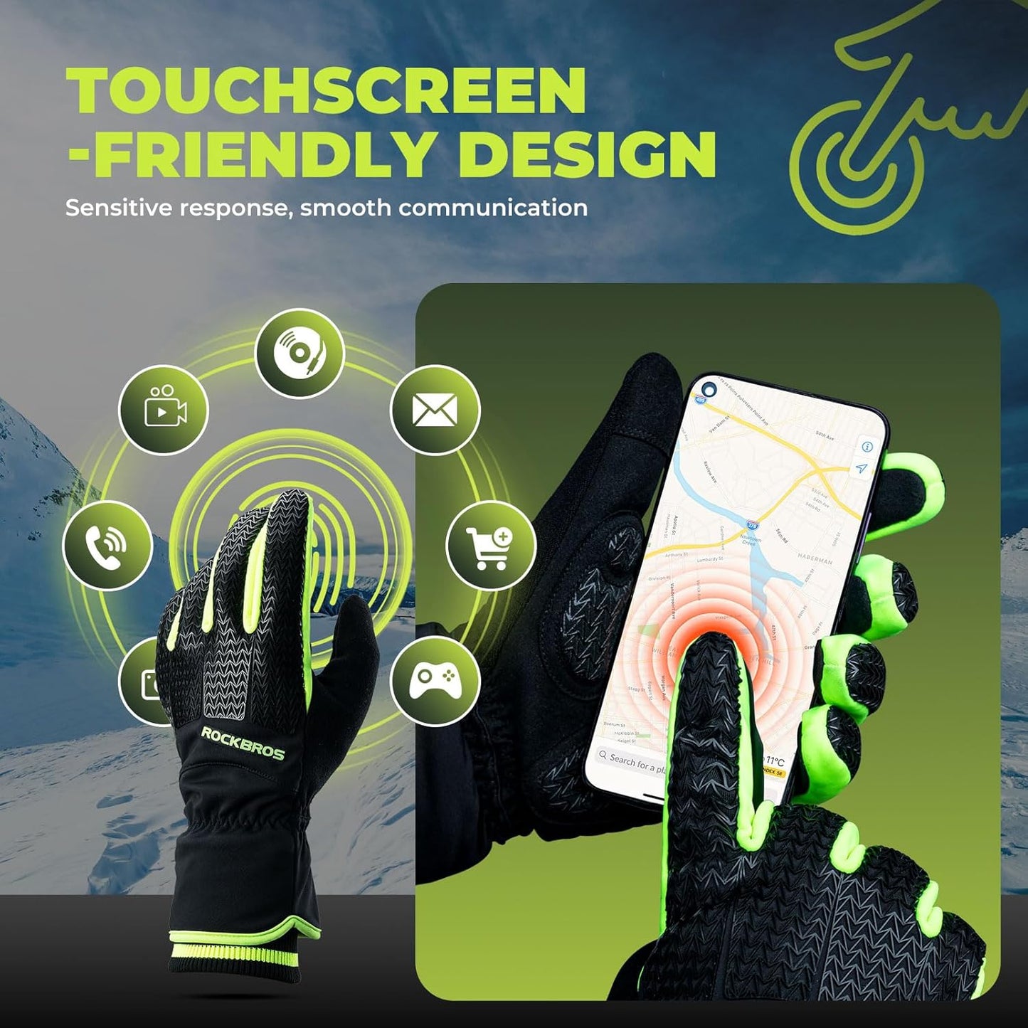ROCKBROS Warm Winter Windproof Anti Slip Touchscreen Gloves