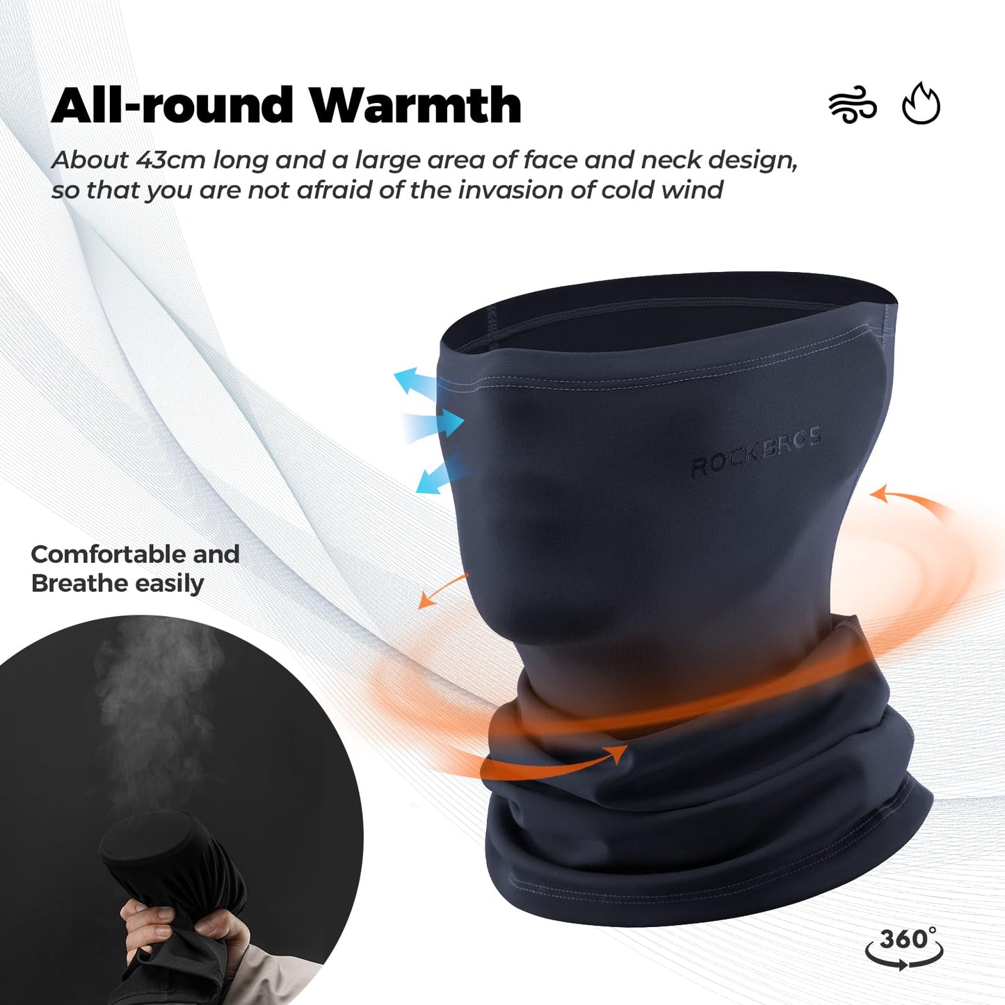 ROCKBROS Windproof Neck Warmer Gaiter Half Balaclava for Men & Women #Color_Dark Blue