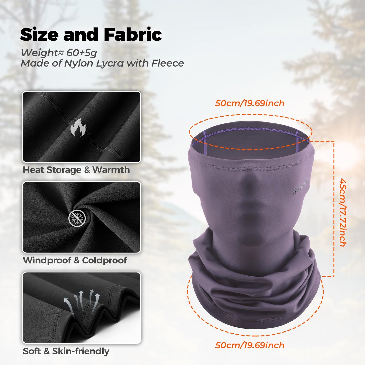 ROCKBROS Windproof Neck Warmer Gaiter Half Balaclava for Men & Women #Color_Purple