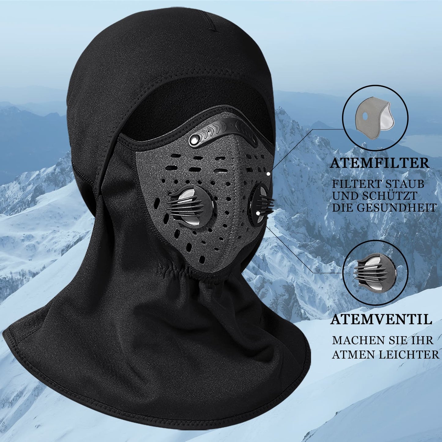 ROCKBROS winter balaclava with filter, thermal and windproof headcover, ideal for cycling and outdoor activities in cold weather