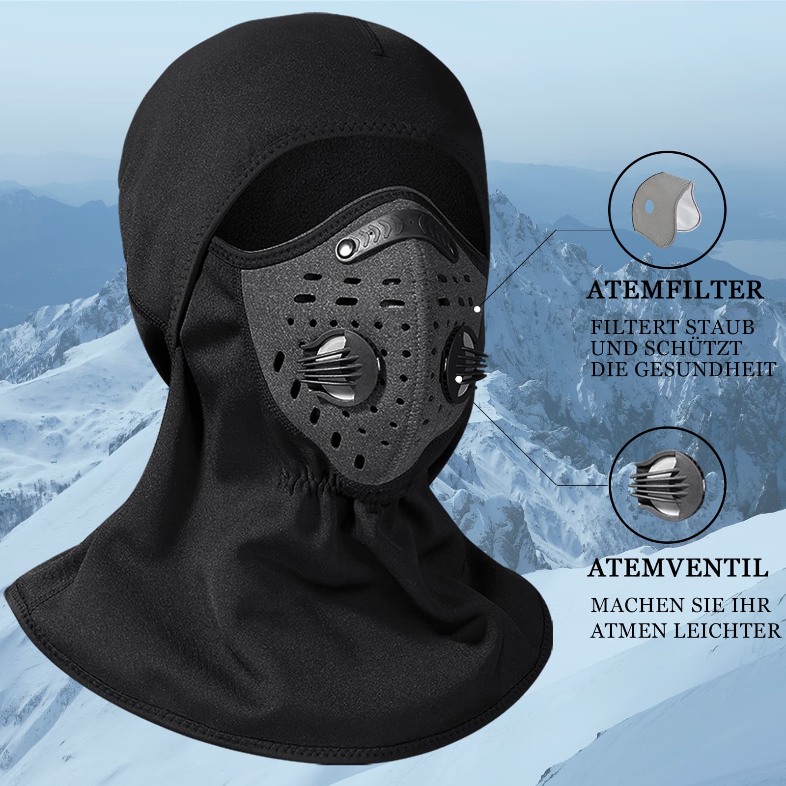 ROCKBROS winter balaclava with filter, thermal and windproof headcover, ideal for cycling and outdoor activities in cold weather