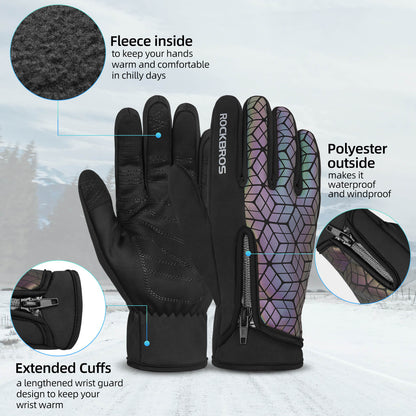 ROCKBROS Winter Warm Touchscreen Anti-Slip Cycling Gloves #Color_Black Colorful