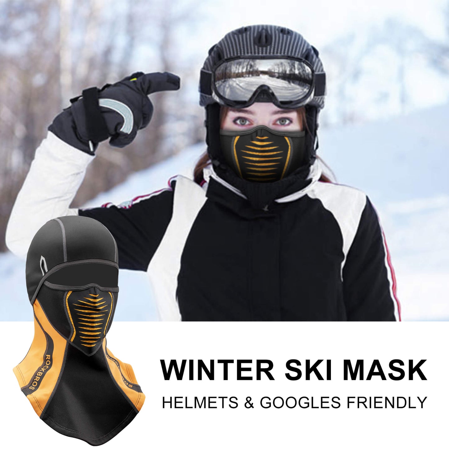 ROCKBROS Winter Windproof Balaclava Warm Cycling Cover #Style_Full Face Black Orange