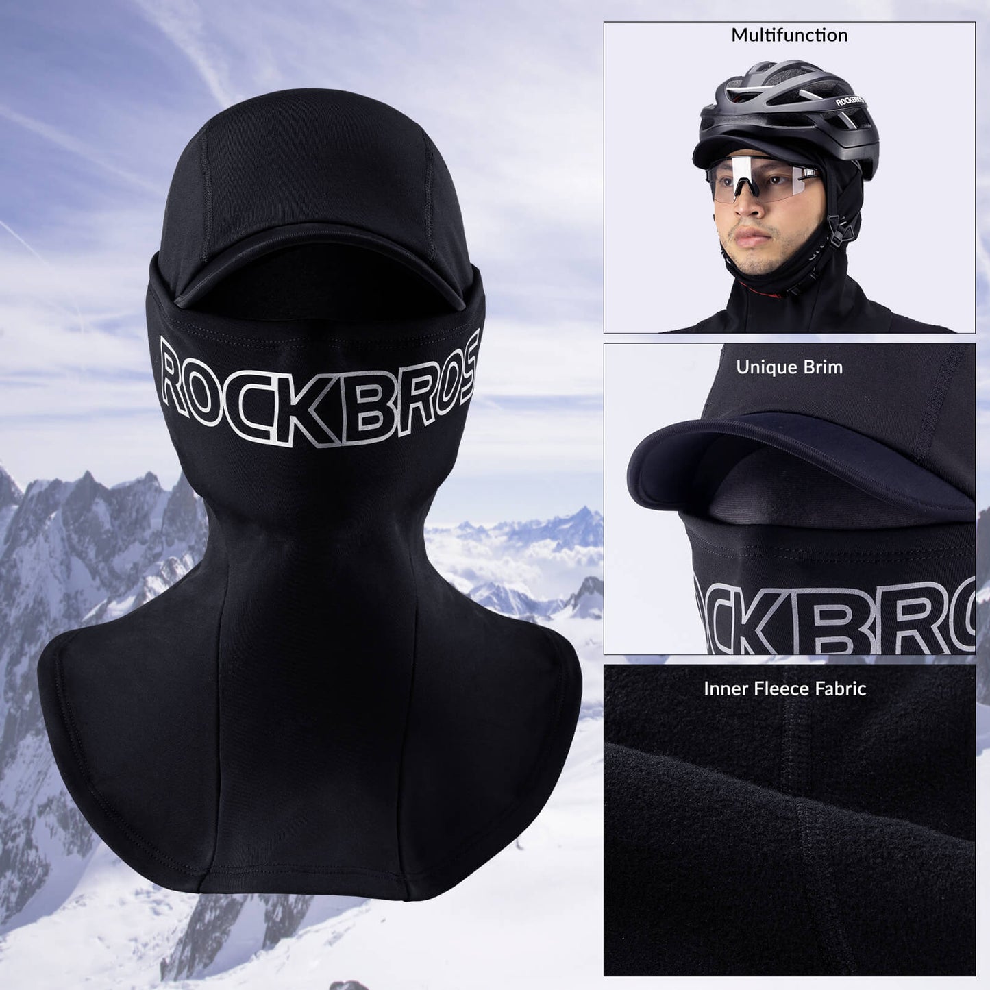 ROCKBROS Winter Windproof Cycling Balaclava Warm Face Hood Mask