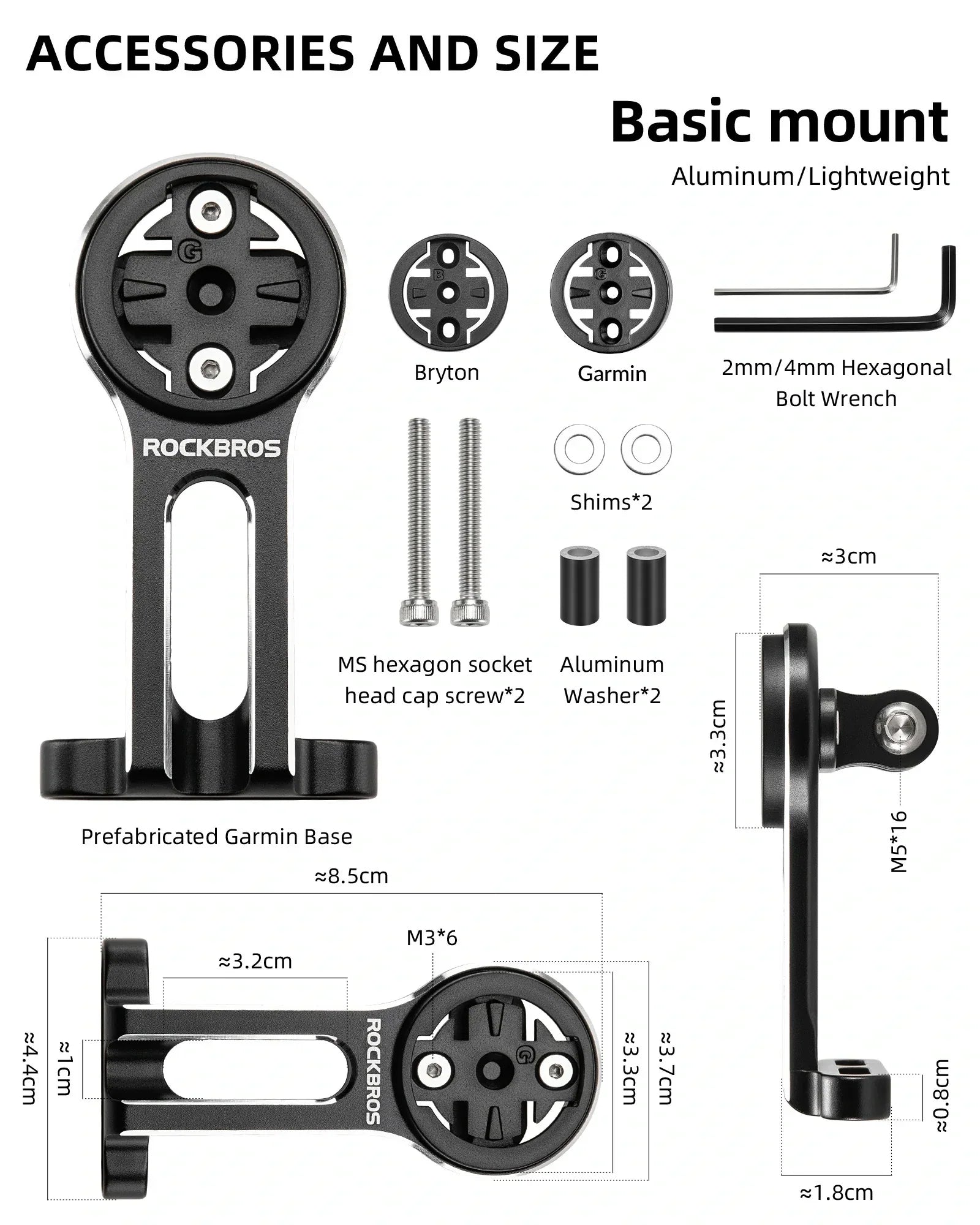Cycling computer mount for Garmin and Bryton with light adapter