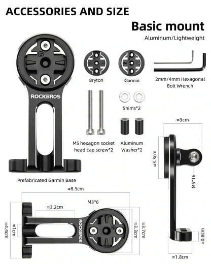 Cycling computer mount for Garmin and Bryton with light adapter