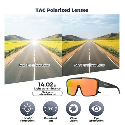 ROCKBROS SP348 polarised cycling sunglasses designed to fit over prescription glasses, UV400 protection and windproof design. #Color_Amber Orange