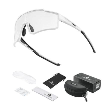 ROCKBROS Sports Sunglasses UV400 Protection Cycling Glasses with TR90 Frame #Style_White Photochromic Lense