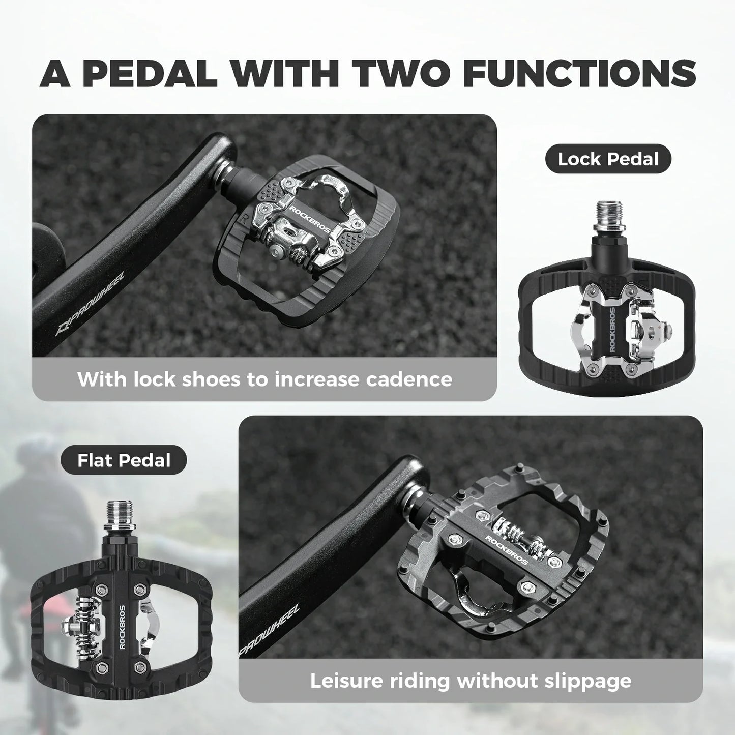 ROCKBROS bicycle pedals dual function SPD & flat pedals