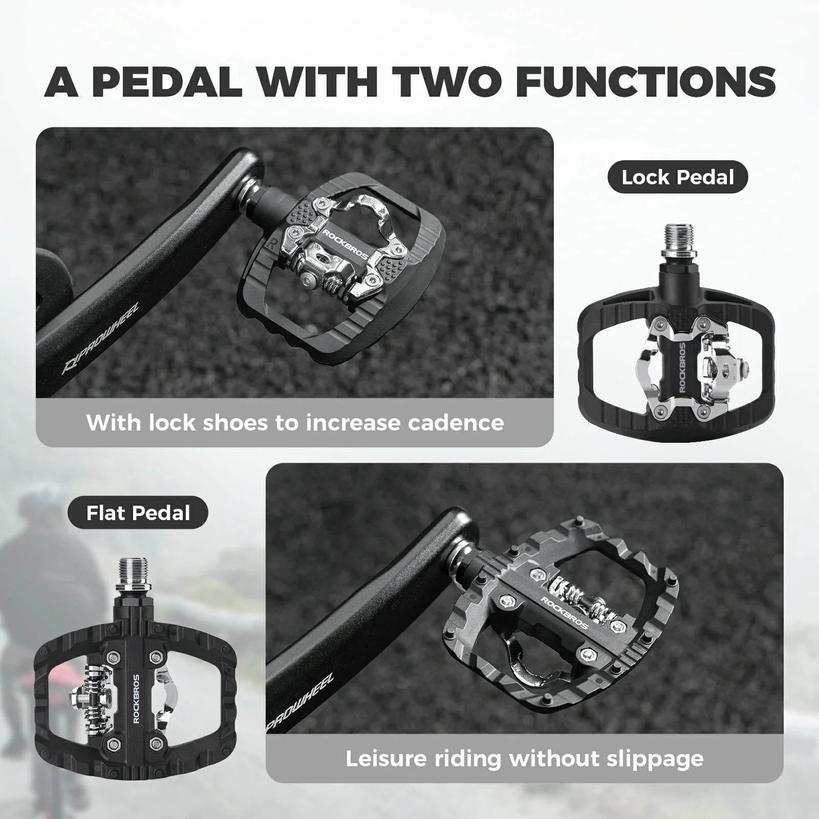 ROCKBROS bicycle pedals dual function SPD & flat pedals