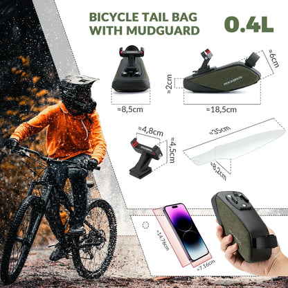 ROCKBROS bicycle saddle bag with transparent pvc mudguard