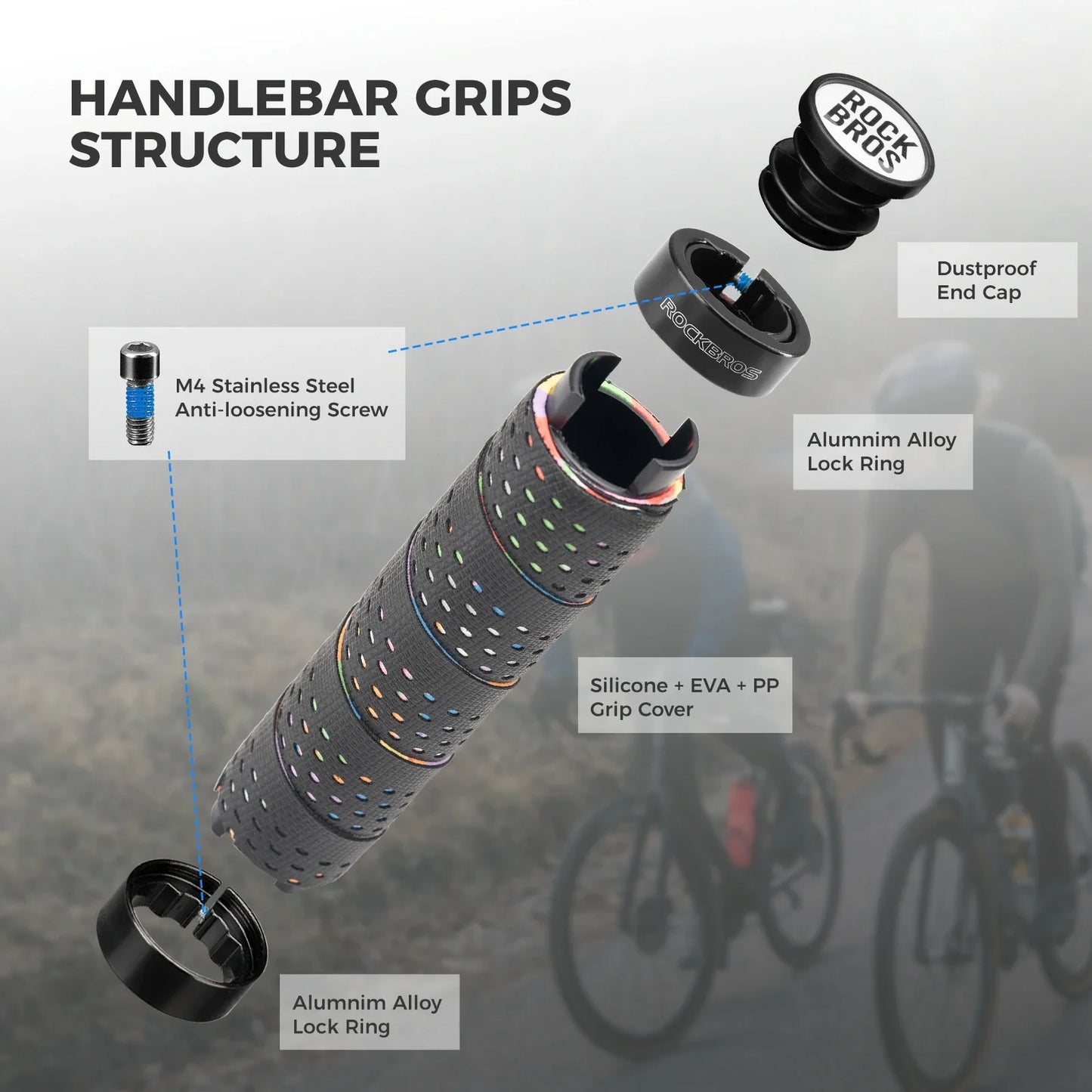 ROCKBROS bike handlebar grips double lock non-slip universal #Color_Black