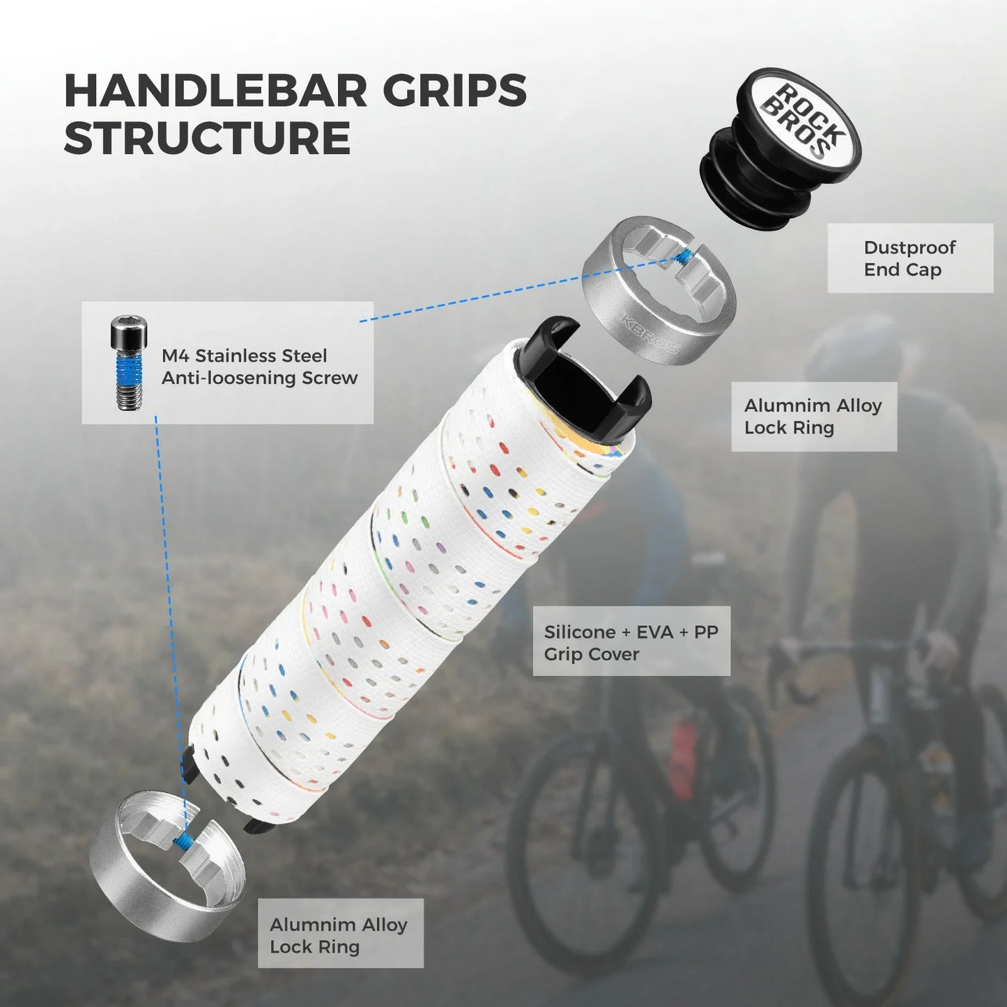 ROCKBROS bike handlebar grips double lock non-slip universal #Color_White