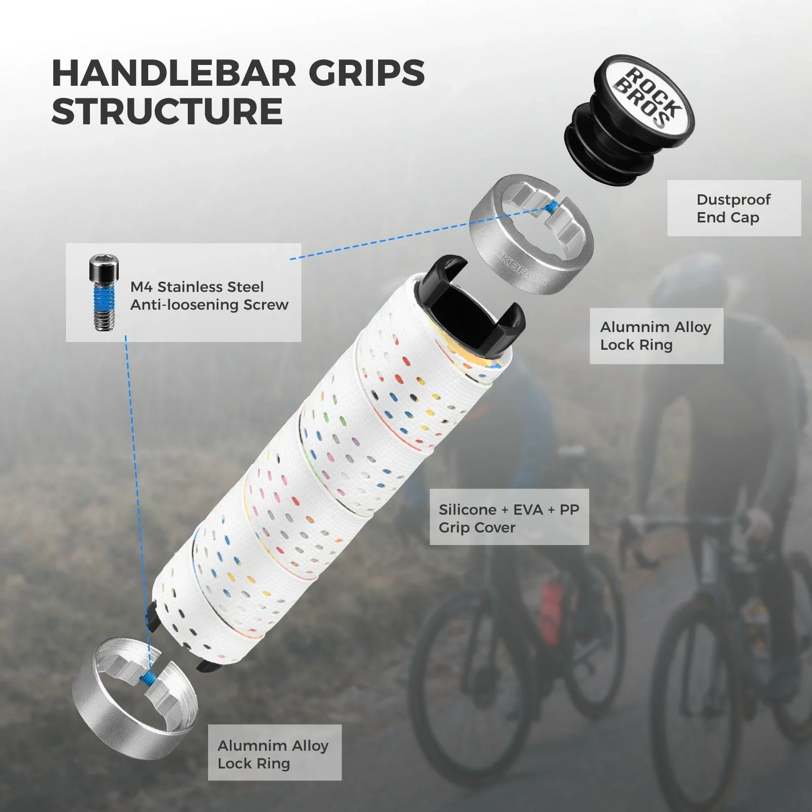 ROCKBROS bike handlebar grips double lock non-slip universal #Color_White