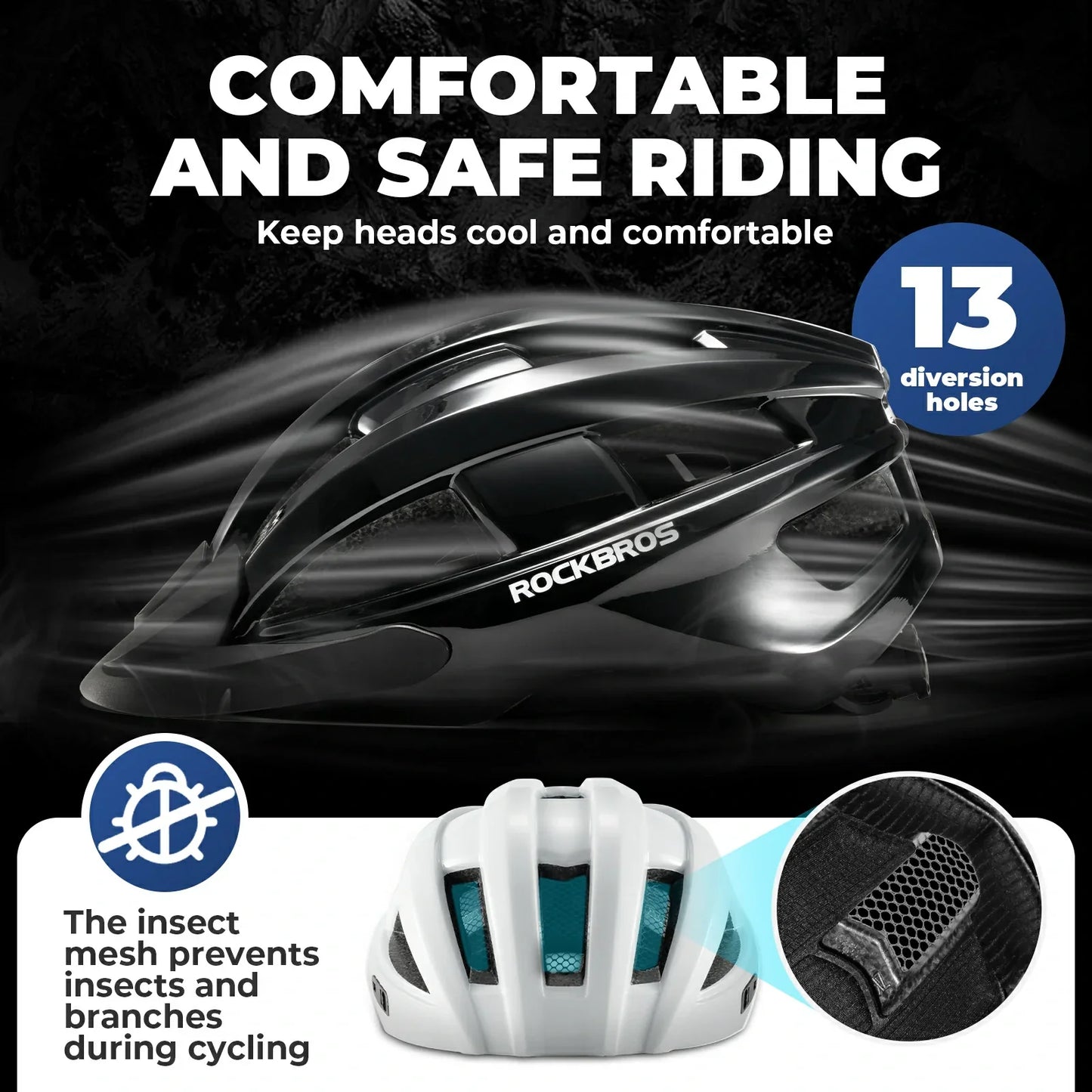 Bike Helmet with Photochromic Visor USB Rechargeable Tail Light - ROCKBROS-UK