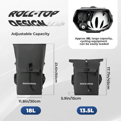 Waterproof bike pannier bag 13.5L-18L capacity, durable and versatile for cycling