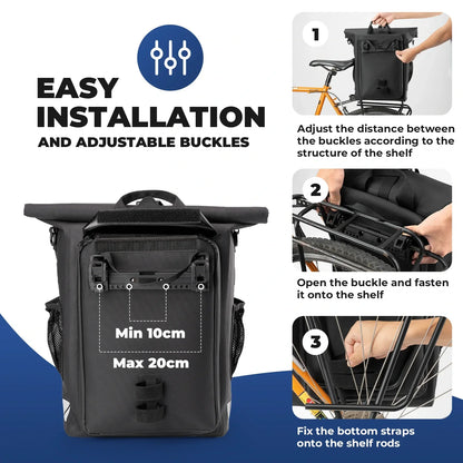 Waterproof bike pannier bag 13.5L-18L capacity, durable and versatile for cycling
