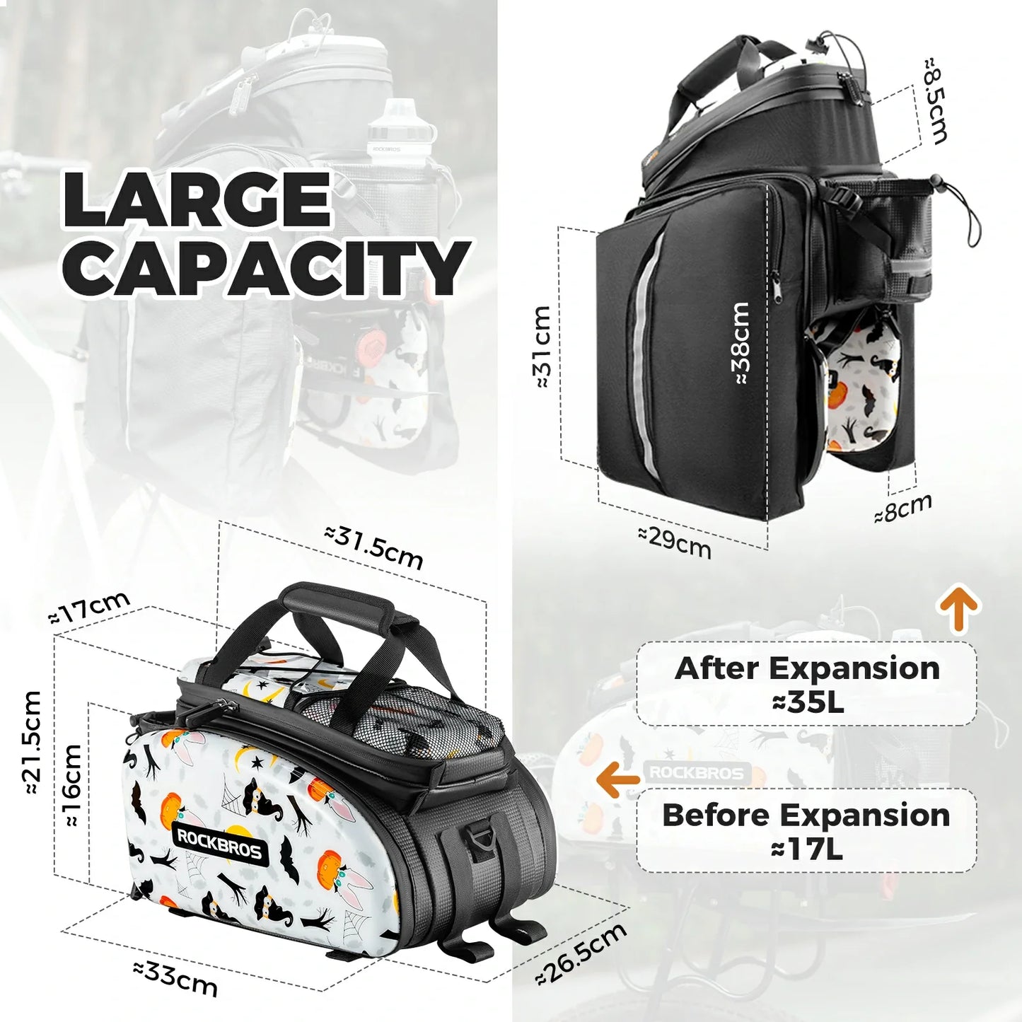 ROCKBROS bike pannier bag double side storage with rain cover 17L-35L