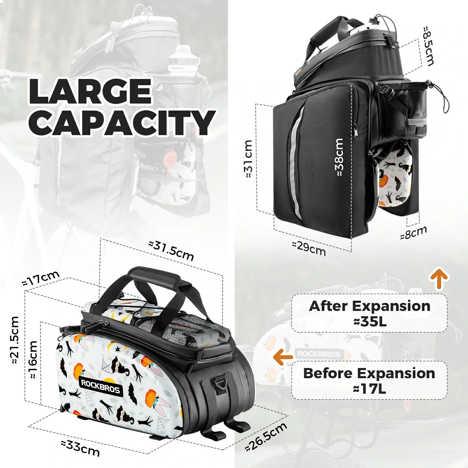 ROCKBROS bike pannier bag double side storage with rain cover 17L-35L