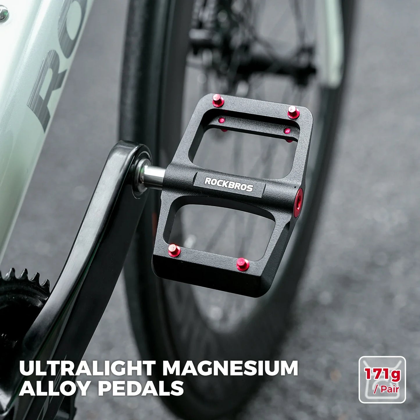 ROCKBROS bike pedals ultralight magnesium with red anti-slip pins