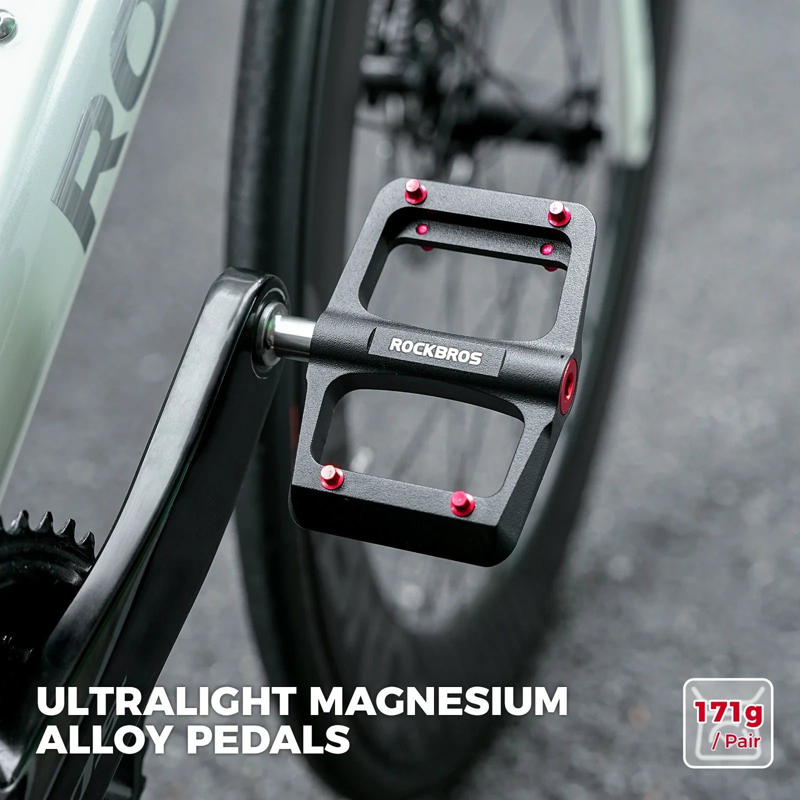 ROCKBROS bike pedals ultralight magnesium with red anti-slip pins
