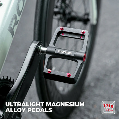 ROCKBROS bike pedals ultralight magnesium with red anti-slip pins