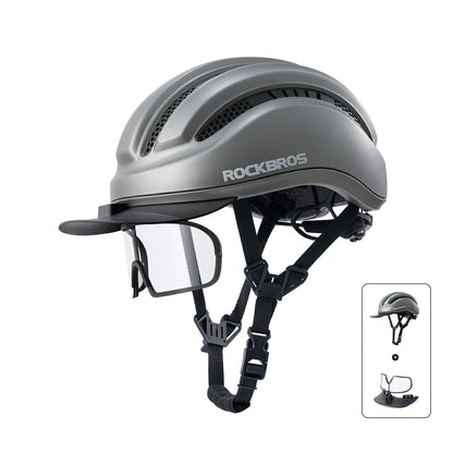 Lightweight Cycling Helmet with Magnetic Visor & Adjustable Fit#Type_Grey+Glasses
