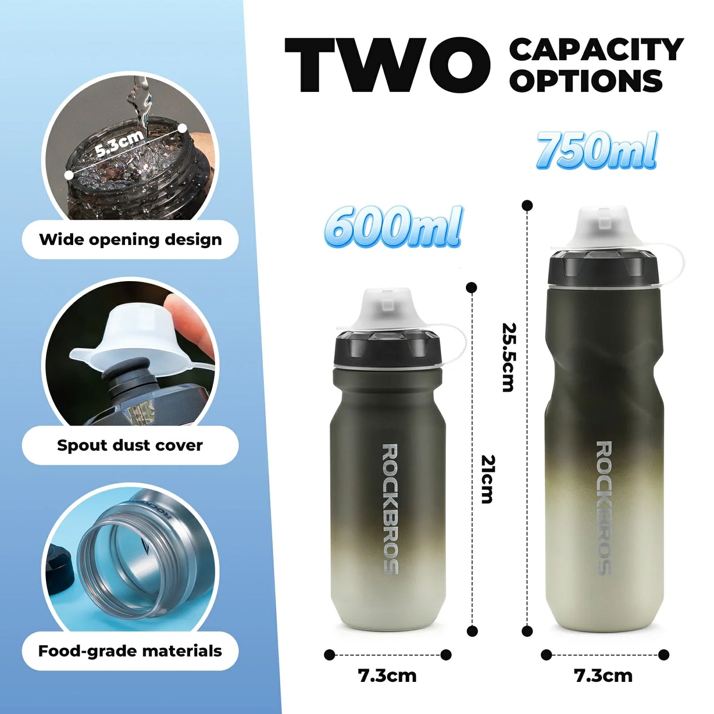 ROCKBROS cycling water bottle bpa free leakproof 600ml