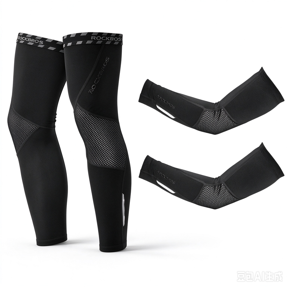 ROCKBROS Ensemble Manches de Bras & Jambières Thermiques Hiver Élastiques, Protection pour Cyclisme (1 Paire Chaque)