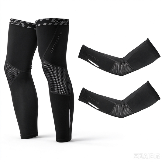 ROCKBROS Ensemble Manches de Bras & Jambières Thermiques Hiver Élastiques, Protection pour Cyclisme (1 Paire Chaque)