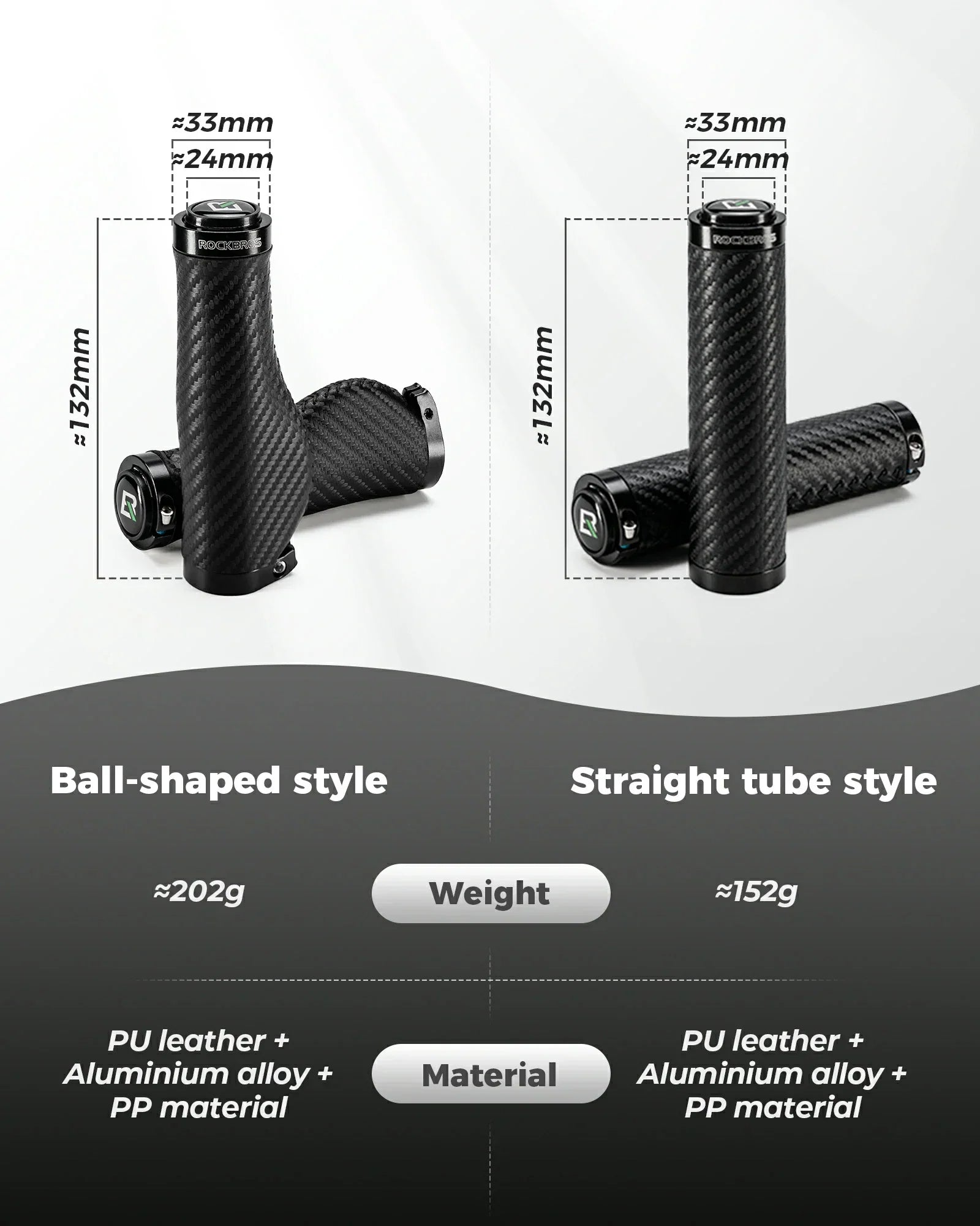 Classic cycling handlebar grips PU leather non-slip 22.2mm lock-on