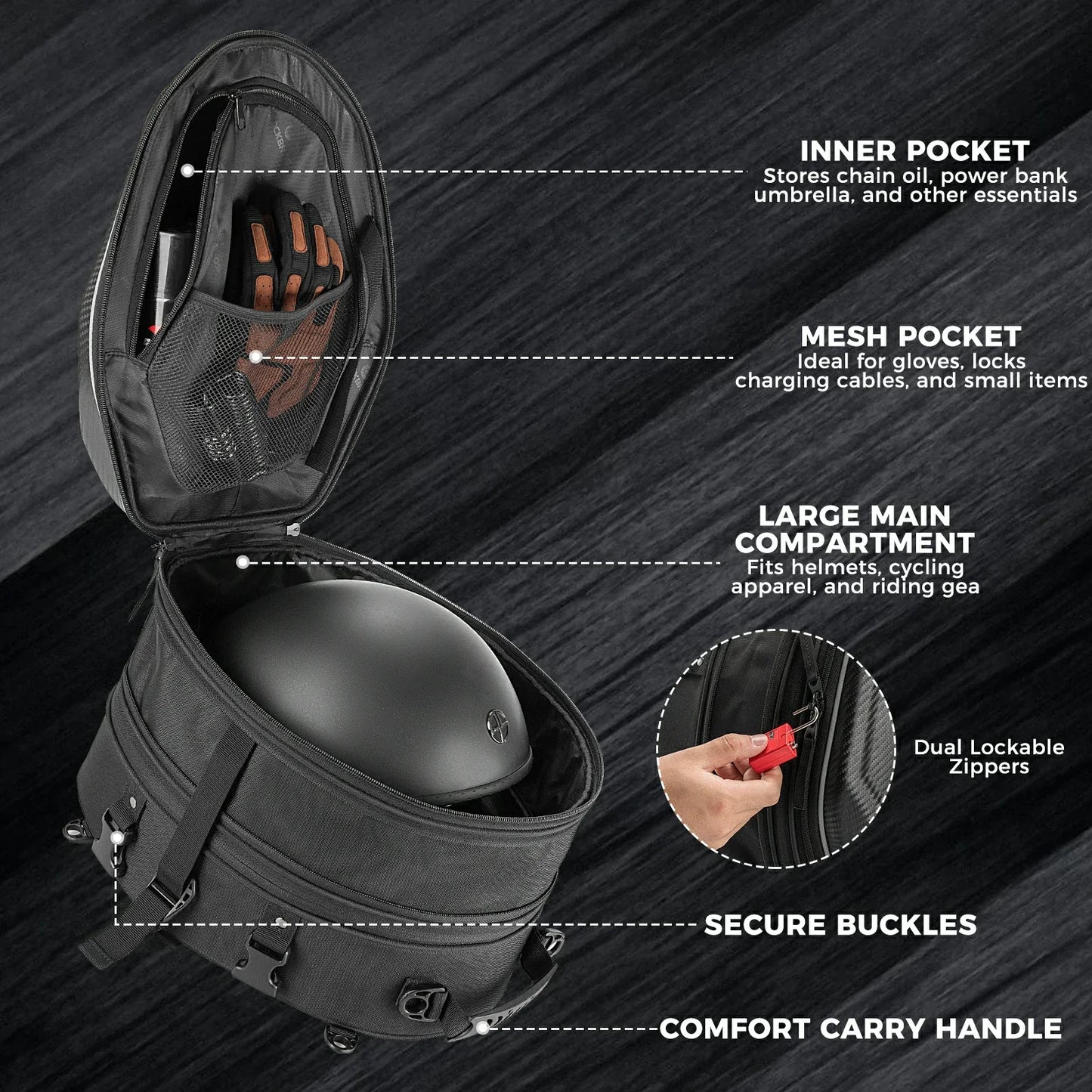 Expandable Waterproof Motorcycle Tail Bag 20-35L