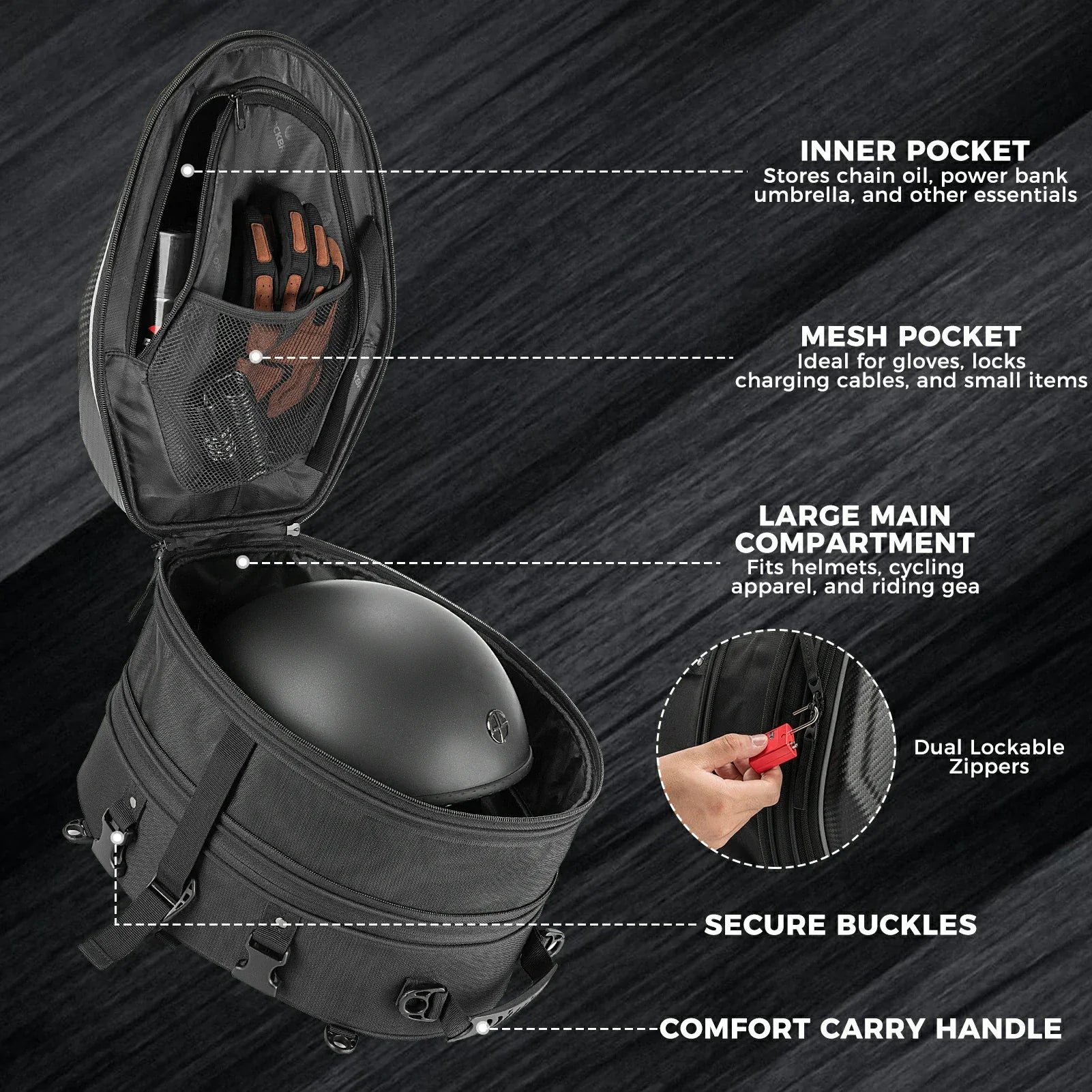 Expandable Waterproof Motorcycle Tail Bag 20-35L