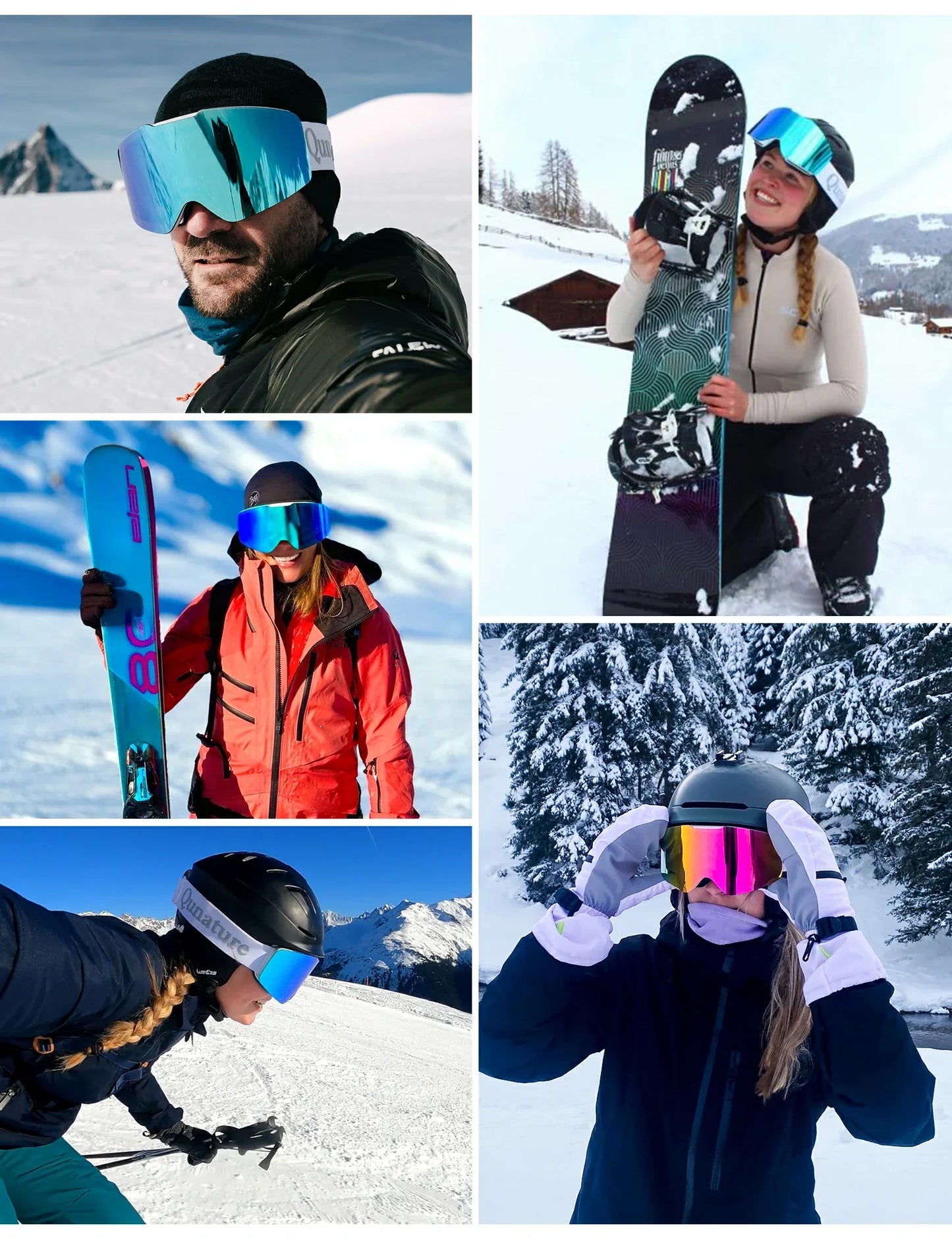 Masque de ski OTG sans cadre UV400 Anti-buée Snowboard